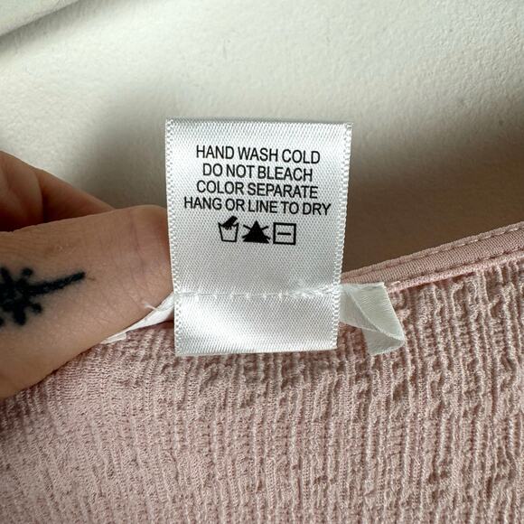 Kirious Long Sleeve Square Neck Tie Front Top Light Pink Size M Coquette Pastel - Picture 7 of 7